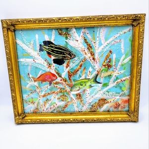 Jeweled Fish and Coral Framed Artwork OOAK